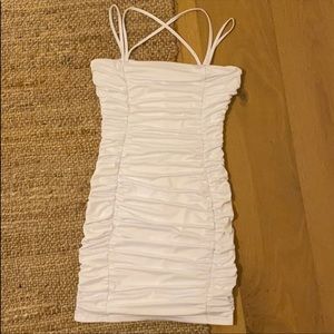 Ruched White Mini Dress